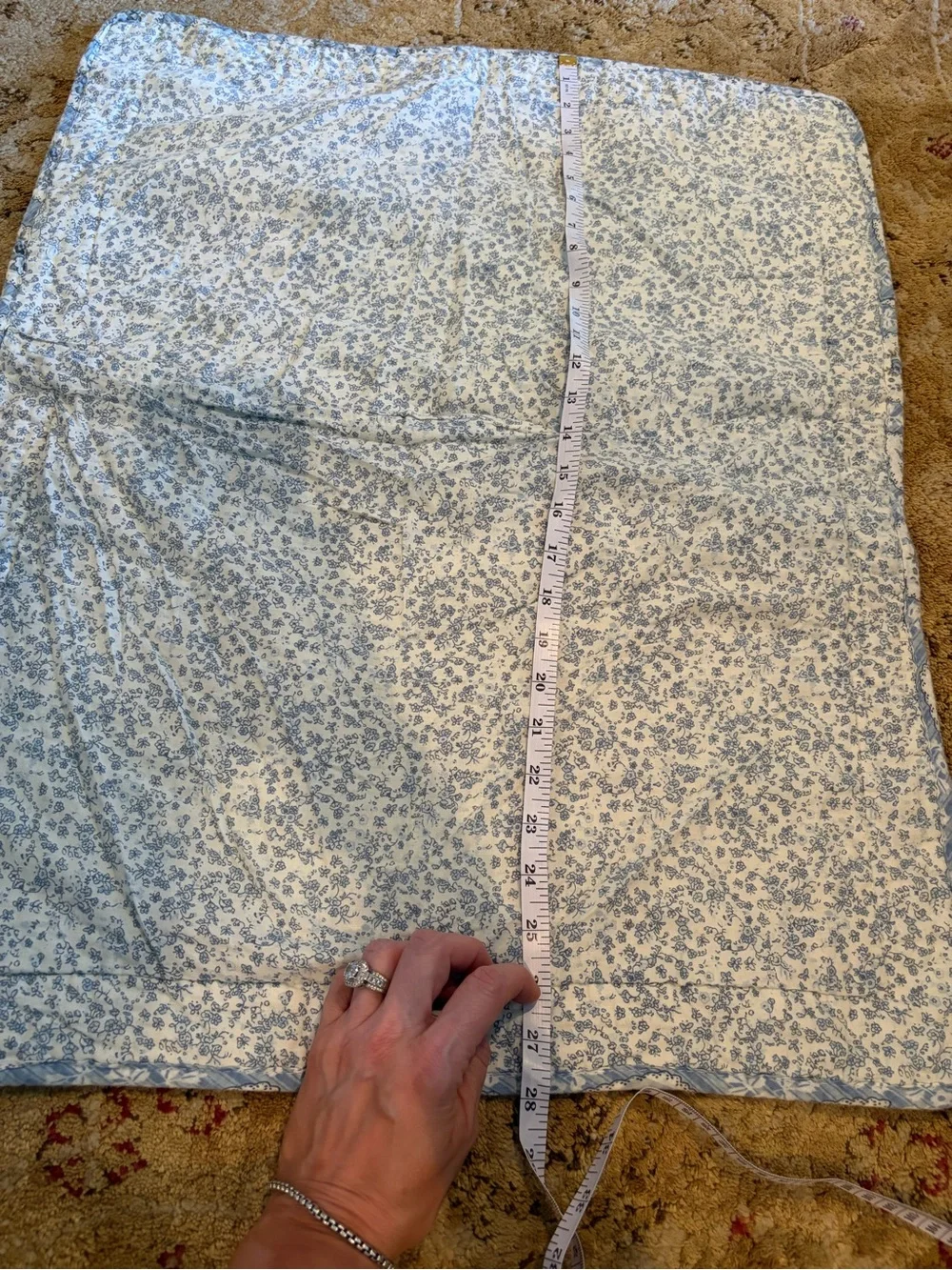 Trio 3 Blue and White Patchwork Quilted pillow Shams- Floral & Gingham